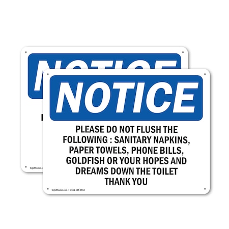 Signmission Please Do Not Flush The Following Sanitary, 10 in W x Rectangle, Plastic OS-2PACK-NS-P-710-L-17385